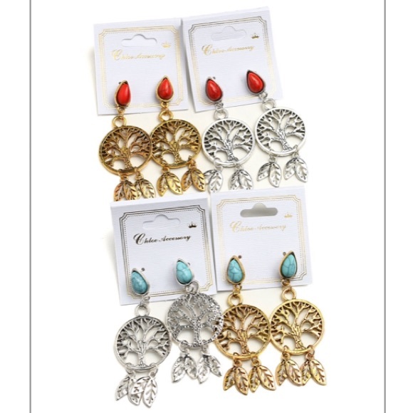 Tree Leaf Gem Earrings - Picture 2 of 6